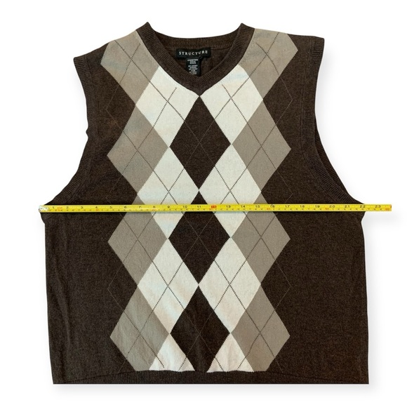 Vintage Structure Academia Brown Diamonds Argyle Sleeveless Grandpa Sweater Vest - Picture 2 of 7